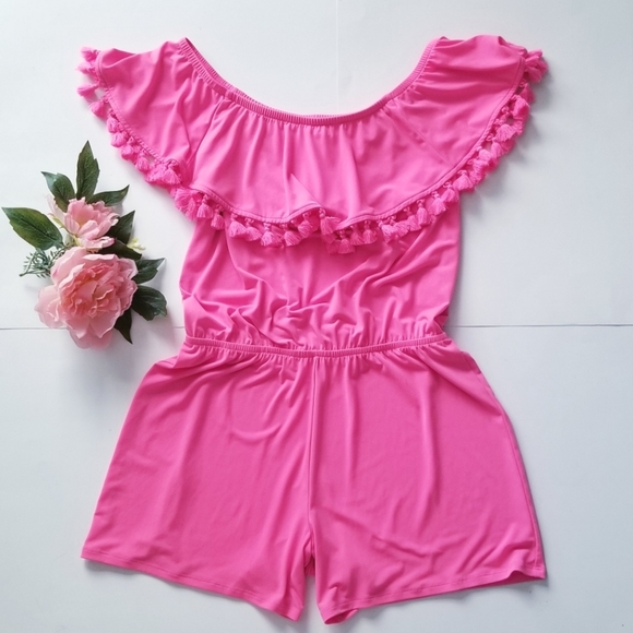 LILLY PULITZER La Fortuna Off-The-Shoulder Romper Pink Small - Picture 5 of 12